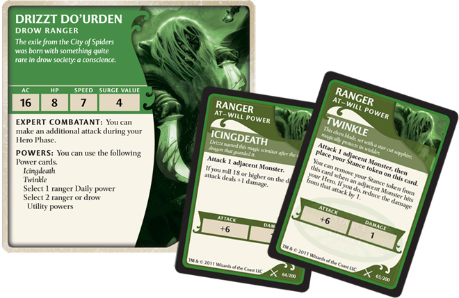 Drizzt's hero card and starting powers